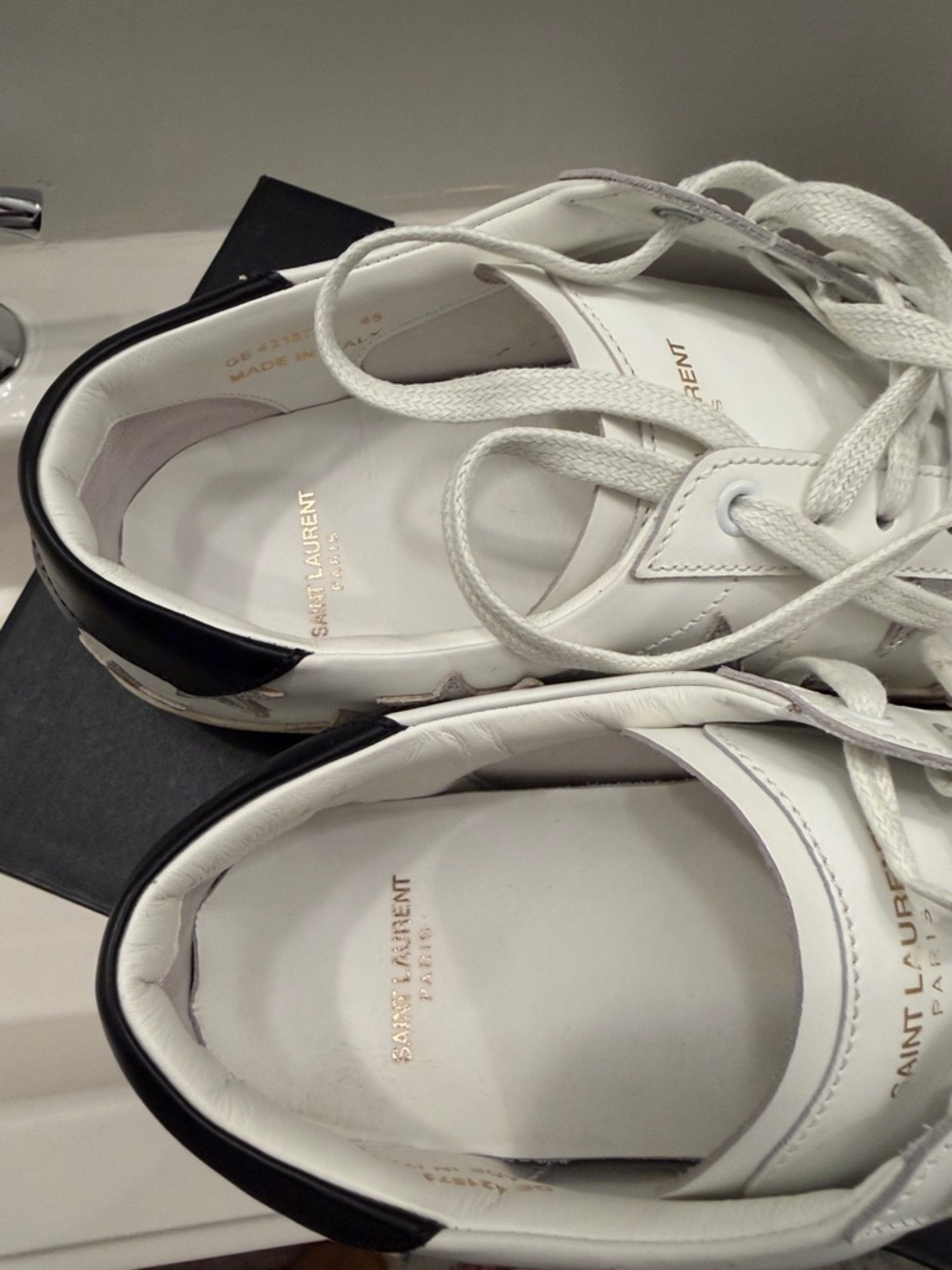Saint Laurent White Leather Sneakers with Silver Star Accent - Picture 3 of 10